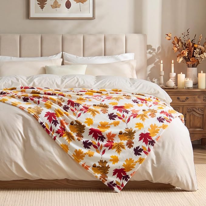 BEDELITE Fleece Blanket Soft Fall Throw for Couch Autumn Leaves 50"x60" | Ultra Soft Fleece, Plush Microfiber, Lightweight Warmth, Thanksgiving Gift, Fall Home Decor, Machine Washable, Couch Sofa Bed