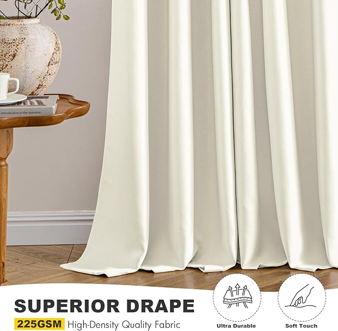 MIULEE Blackout Curtains for Bedroom 2 Panels 40 x 63 Inch Long Cream | Thermal Insulated, Living Room Darkening Grommet Drapes, Noise Reducing, Light Blocking Window Treatments