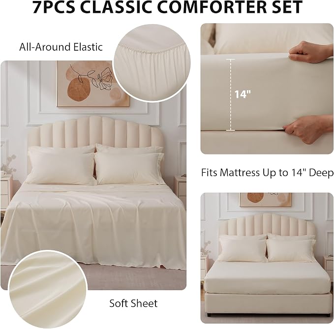 Twin Comforter Set Beige - Bed in a Bag Twin Size 5 Pieces, Soft Bedding Set for All Seasons, Premium College Dorm Comforter Set with Comforter, 1 Sheet, 1 Pillowcase & 1 Sham