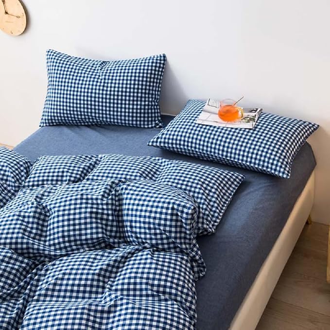 LifeTB Royal Blue Gingham Comforter Set Twin XL Modern Style Blue Grid Bed Comforter Luxury Soft Gingham Bedding Set 3 Pieces Soft Fluffy Plaid Checkered Comforter Set with 2 Pillowcases Breathable
