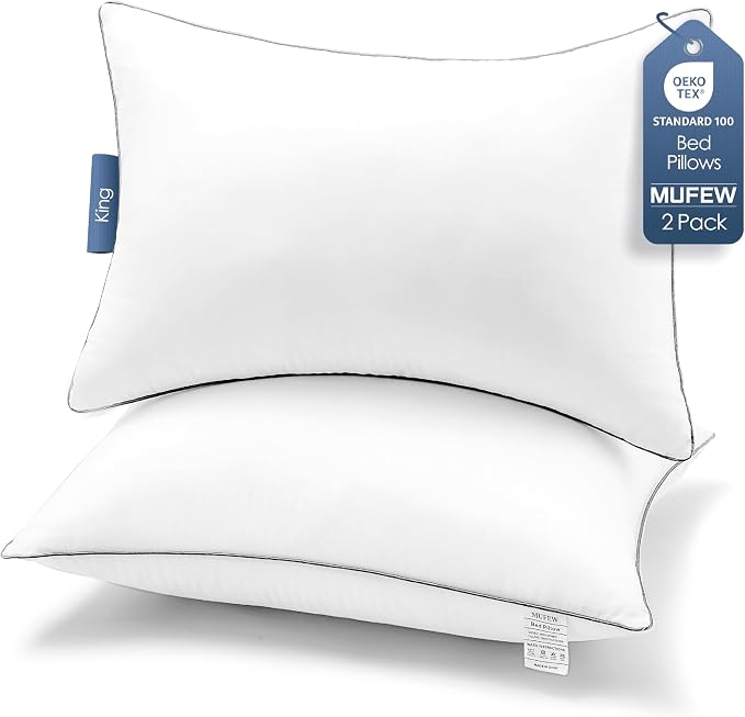 King Size Pillows Set of 2, Ultra Thick Down Alternative Bed Pillows,Cooling Hotel Quality King Size Pillows for Back, Stomach or Side Sleepers,Machine Washable(White,2 Pack)