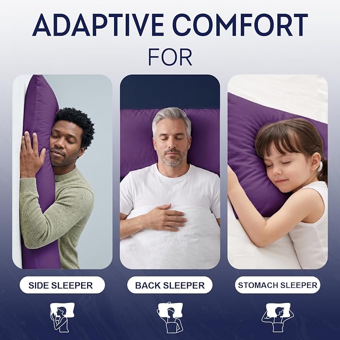 DOWNCOOL Large Body Pillow Insert- Breathable Full Body Pillow for Side Sleeper - Soft Long Bed Pillow for Adults - 20 x 54 inch (Purple)