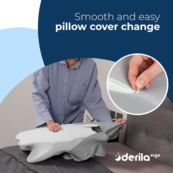 Derila Ergo Thermal Pillow Cover for Cervical Neck Pillow | Cooling Pillowcase for Memory Foam Pillow, Neck Support Pillow & Side Sleeper Pillow – Replacement Cover Pillow (Cover Only)