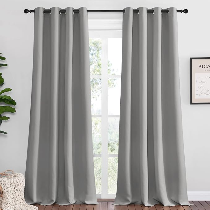 NICETOWN Silver Grey Room Darkening Curtain Panels 102" Long for RV, 55" Width, 2 Panels, Play Room, Studio, Heat Block Out and Keep Warm Drapes Window Treatment Drapes for Doorway Entryway Patio | 102" Long for RV, Play Room, Studio, Heat Block Out an...