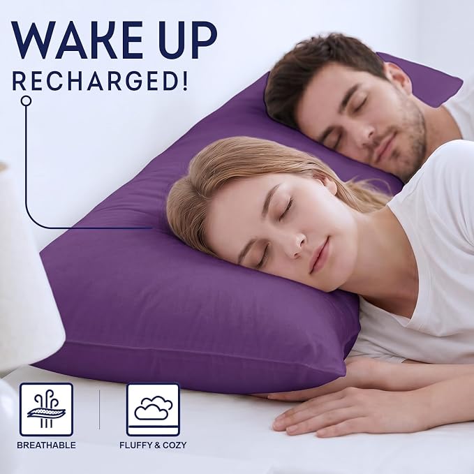 DOWNCOOL Large Body Pillow Insert- Breathable Full Body Pillow for Side Sleeper - Soft Long Bed Pillow for Adults - 20 x 54 inch (Purple)