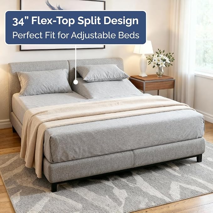 Flex Top Split Head King 4 Piece Sheet Set - Ultra-Soft - Heathered Grey | Cooling Bed Sheets Set, Hotel Luxury Bedding for Women & Men with Deep Pockets, Wrinkle Free & Fade Resistant, Oeko-Tex
