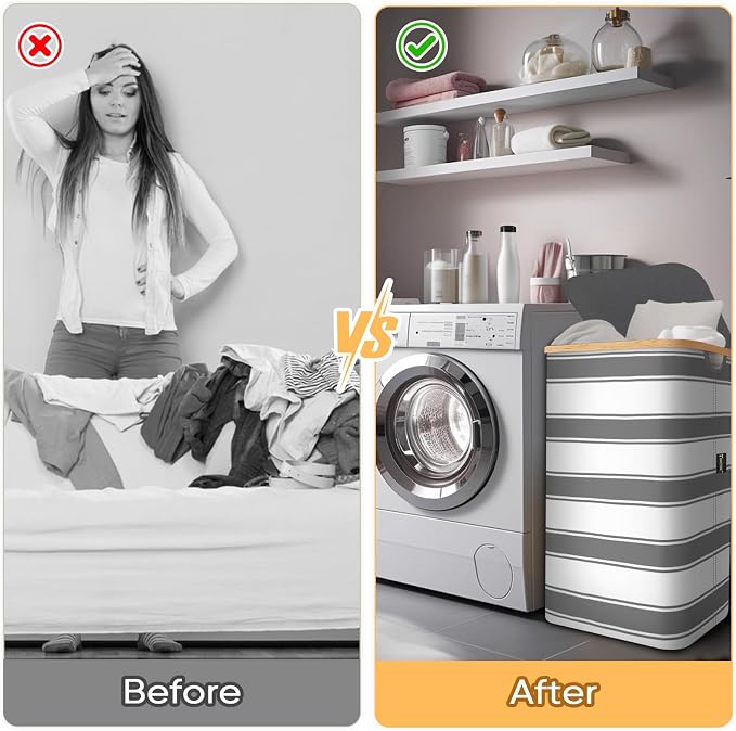 BALEINE 70L Laundry Hamper with Lid, Large Laundry Basket Bin | Large Capacity, Easy-Access Lid, Shape-Retaining Structure, Pull Handles, Ideal for Bedroom, Dorm, Laundry Room