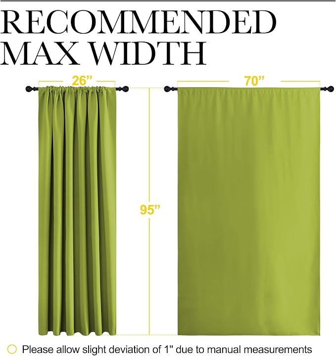 NICETOWN 2 Panels Blackout Curtains, Rod Pocket Thermal Insulated Drapess for Bedroom, Privacy Protection Easy-Care Heavy Duty Curtains for Living Room/Dining Room, W70 x L95 inches, Fresh Green