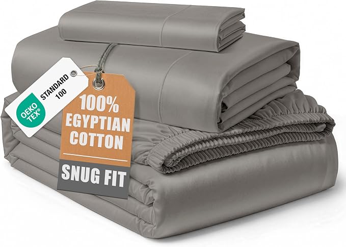 LANE LINEN Twin XL Sheets Cotton 100% Egyptian Cotton Sateen - Charcoal | Twin XL Bed Sheets - 3-Piece Set, Ideal For Dorms And Adjustable Beds, For A Luxurious Night's Sleep, Luxe Sheen