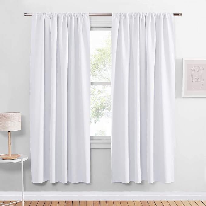 PONY DANCE White Curtains Decoration - Bedroom White Rod Pocket Top Drapes Solid Soft Window Treatments Panels Half-Light Block for Living Room, 52 in Wide by 72 in Long Drop, 2 Panels