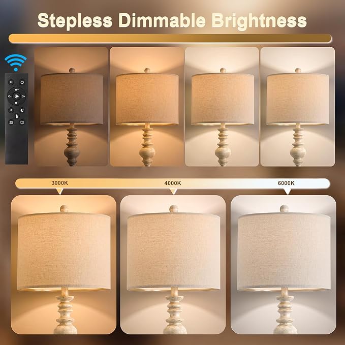 BOBOMOMO 64.25" Farmhouse Floor Lamp with Remote, Dimmable Floor Lamp with Adjustable Color Temperatures, Antique White Floor Lamp with Gold Accents for Living Room Corner, Bedroom, 9W Bulb Included