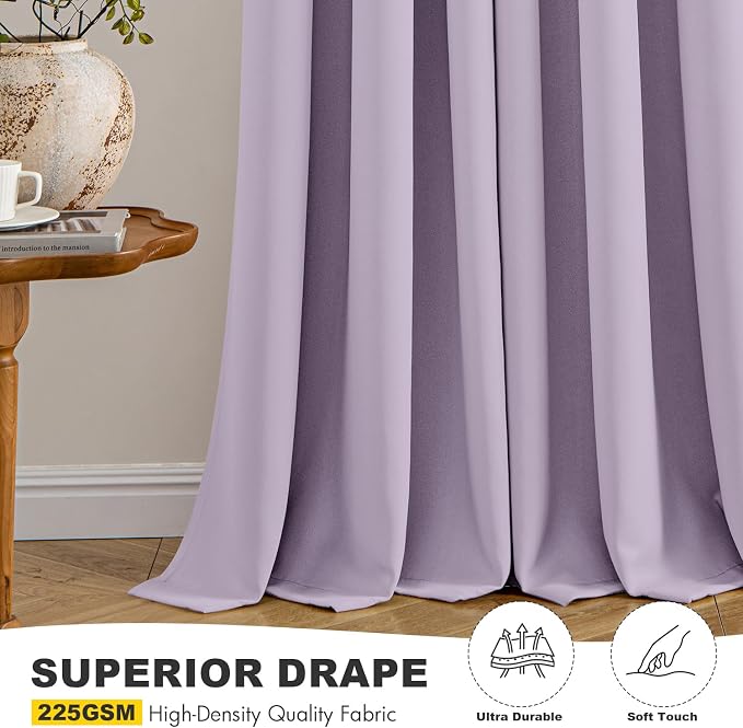 MIULEE Blackout Curtains for Bedroom 2 Panels 40 x 45 Inch Long Lilac | Thermal Insulated, Living Room Darkening Grommet Drapes, Noise Reducing, Light Blocking Window Treatments