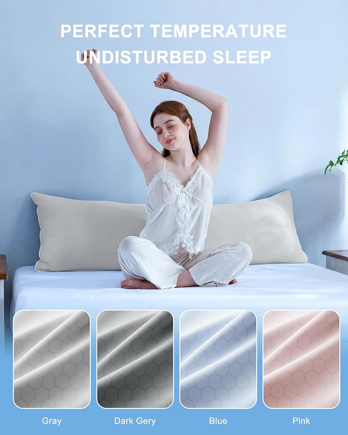 YZ HOME Cooling Body Pillow for Adults,Cold Touch Fabric(Grey,20"x54") | Body Pillow for Side Sleeper,Shredded Memory Foam,Removable Washable Cover