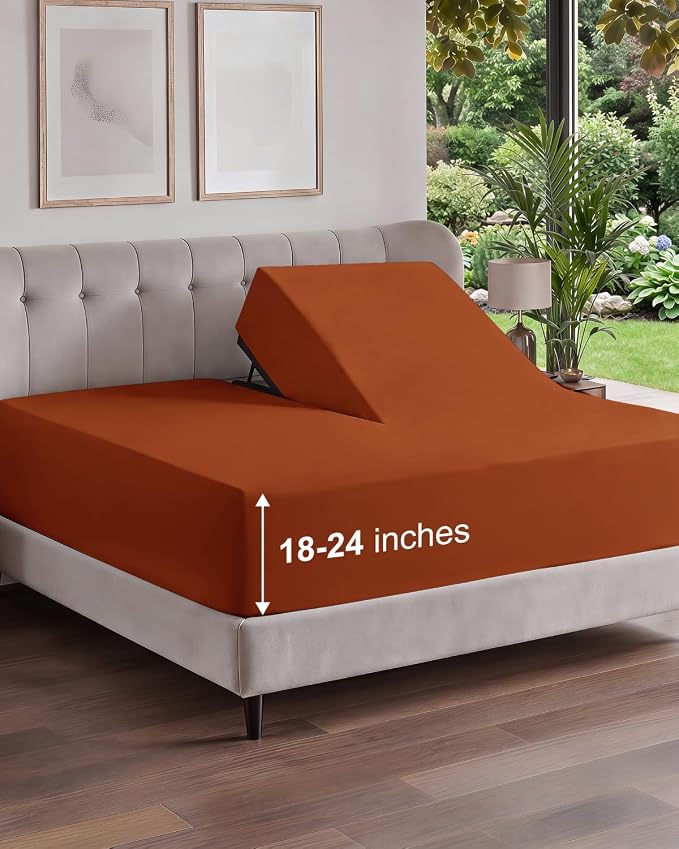 Extra Deep Flex Top Split Head King Fitted Sheet - Hotel Luxury Single Fitted Sheet Only - Easily Fits 18 inch to 24 inch Mattress - Ultra Soft, Wrinkle Free w/Extra Deep Pockets - Terracotta