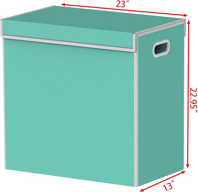 Simple Houseware Double Laundry Hamper with Lid & Removable Bags, Turquoise | with Handles for Bedroom, Laundry Room, Bathroom