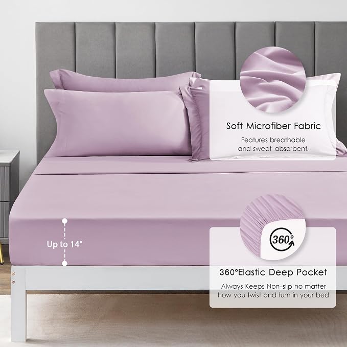 Love's cabin Queen Comforter Set Light Purple, 7 Pieces Queen Bed in a Bag, All Season Bedding Sets with 1 Comforter, 1 Flat Sheet, 1 Fitted Sheet, 2 Pillowcase and 2 Pillow Sham