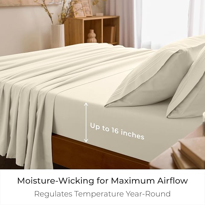 Mellanni Iconic 4-Piece, Ultra Soft Sheet Set (Queen, Golden Ivory) | 10M+ Sleepers. Lab-tested: Sleeps Cool, Stays Bright, Strong, Smooth. Good Housekeeping Best Bedding, 7 yrs running.