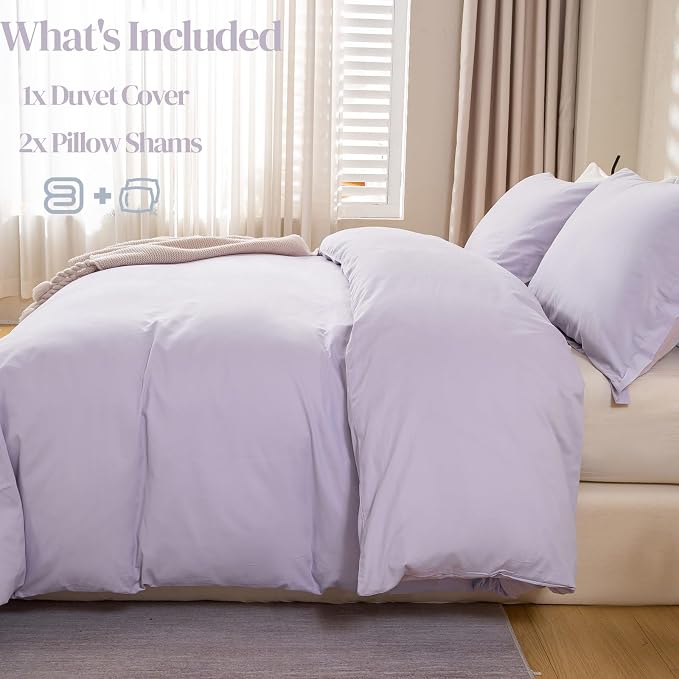 OAITE Duvet Cover Set 100% Washed Cotton Solid 3pcs | Soft,Durable,Long-staple Cotton,Hidden Zipper with 8 Interior Corner Ties,2 Pillowcases