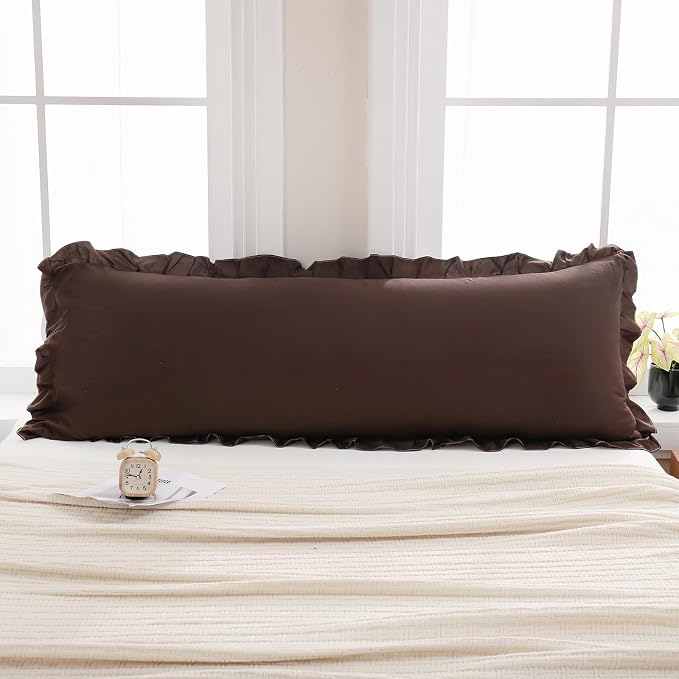 Merryword Dark Brown Body Pillow Cover 20x54inches Chocolate Long Pillowcase Ruffled Body Pillowcases Cute Pillowcase Pillow Sham (1 Body, Chocolate)