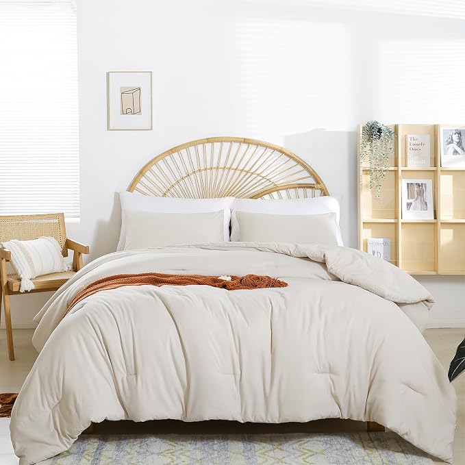 weigelia Beige Comforter Set Twin Size, All Season Lightweight Bedding Set | Soft Microfiber Twin Comforter Set, Machine Washable, Solid Color Bed Set (1 Comforter, 1 Pillowcase)