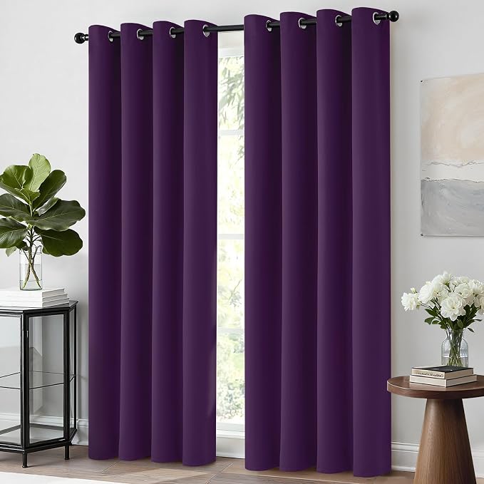 Yakamok Room Darkening Curtains 52x96 inch Length Purple-Living Room | 2 panels,grommet blackout window treatment,thermal insulated,light blocking drapes,privacy protection,bedroom dining room