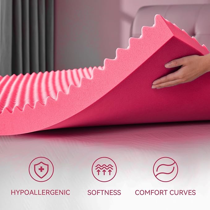SINWEEK 2 Inch Egg Crate Memory Foam Mattress Topper Twin XL, Twin Extra Long Mattress Pads for College Dorm Room, Pressure Relieve CertiPUR-US Certified,39x80 Inches, Pink