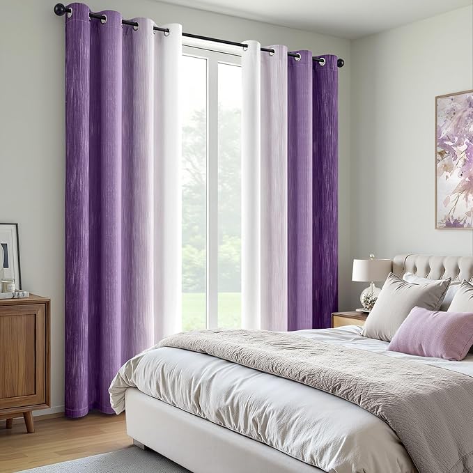 MIULEE Purple and Greyish White Ombre Blackout Curtains 52Wx90L Set of 2 | Full Room Darkening,Thermal Insulated,90 Inch Long,Grommet Drapes for Bedroom/Living Room,Modern Window Treatments