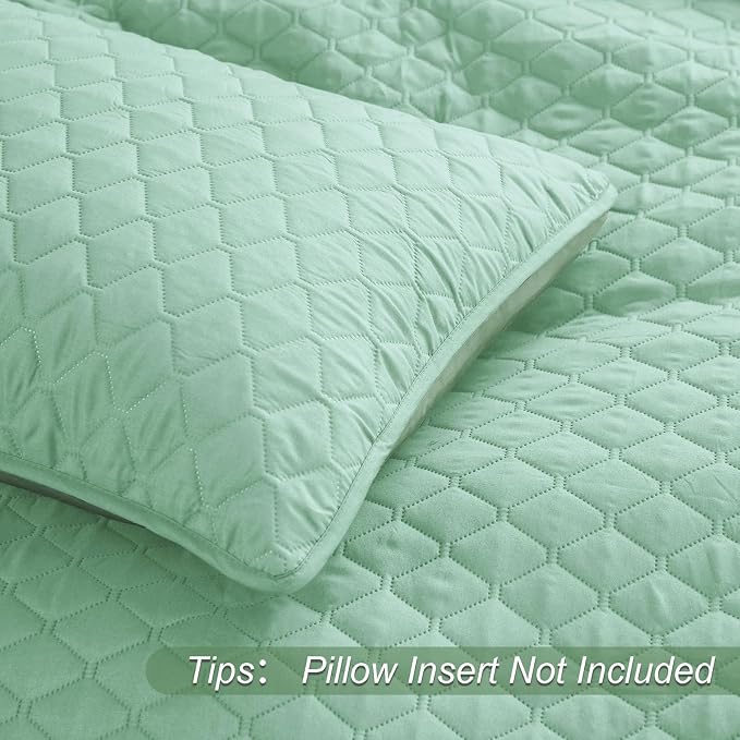 Exclusivo Mezcla Reversible California King Quilt Set, Light Green | Lightweight Bedspreads with 2 Pillow Shams, Soft Microfiber, All Season Bed Coverlets for Bedroom Guest Room, 112x104 Inch