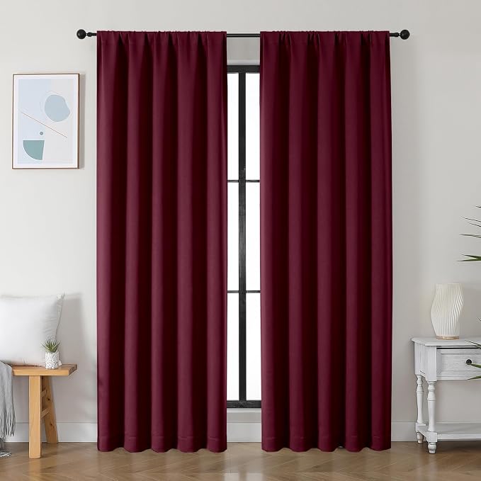 Simplebrand Ava Burgundy Blackout Curtains for Bedroom 84 Inch Length 2 Panels Set, Solid Thermal Insulated Privacy Living Room Window Treatment Curtains Blackout Drapes, W50 x L84 Inch, Burgundy