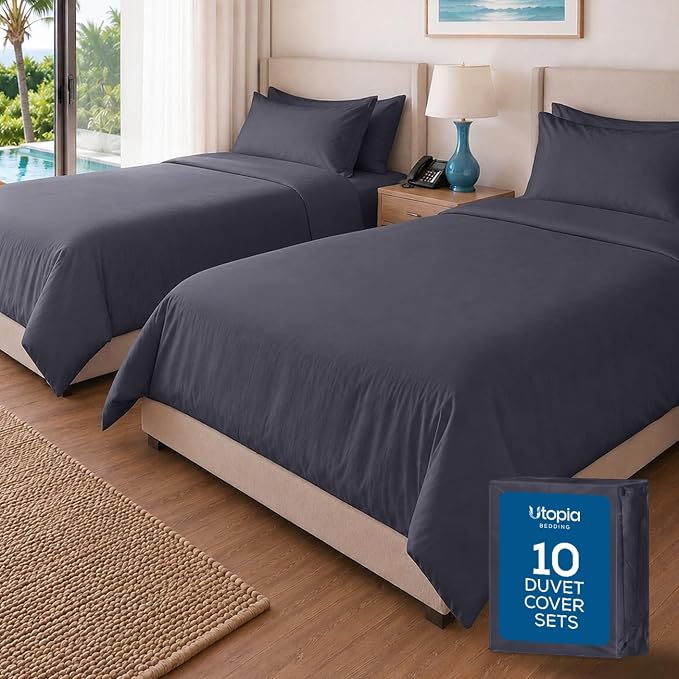 Bulk 10-Pack Hotels Twin Duvet Cover Set for Resort & Guest House, Grey | Commercial Bedding Set with 10 Duvet Covers (68x90") and 10 Pillow Shams (20x26") with 2" Flange. Comforter Not Included.