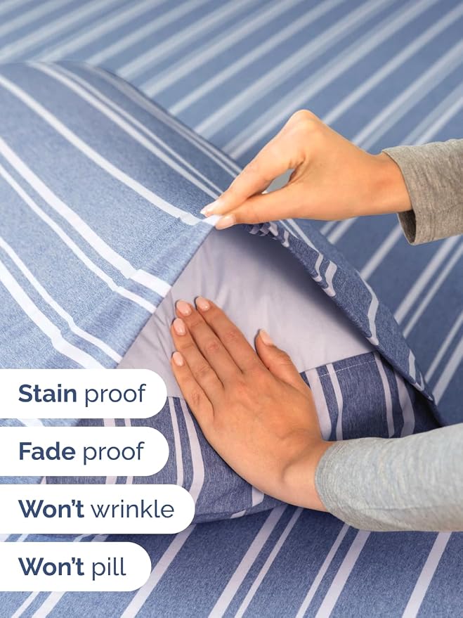 Extra Deep Cal King Sheet Set - 6 Piece Breathable & Cooling - Blue Stripes | Hotel Luxury Bed Sheets Set, Easy & Secure Fit, Ultra-Soft, Wrinkle & Fade Free, Comfy Sheets Set with Extra Deep Pockets