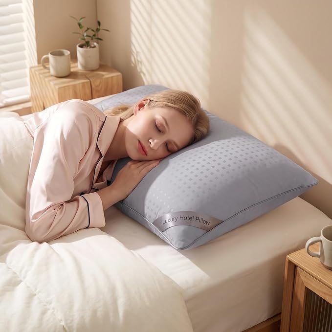 HIMOON Bed Pillows for Sleeping 4 Pack,Standard Size Cooling Pillows Set of 4,Top-end Microfiber Cover for Side Stomach Back Sleepers(Grey)