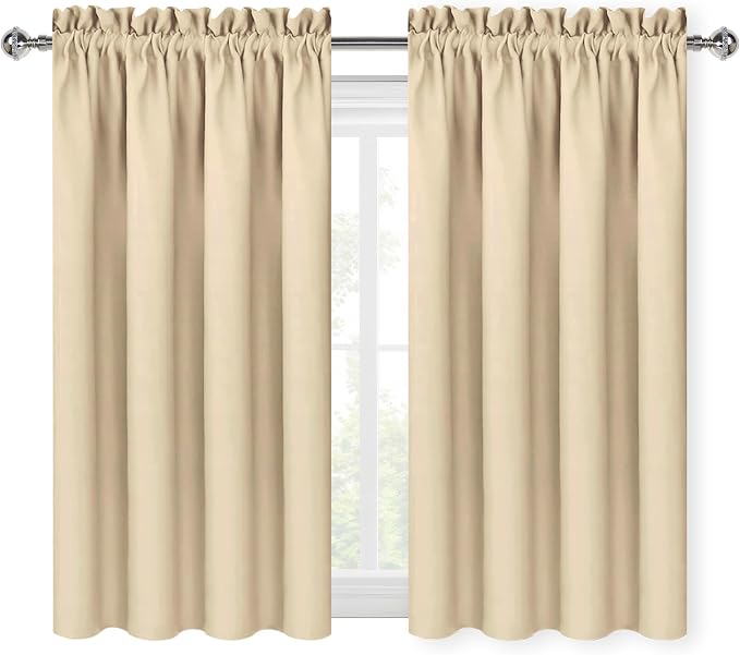 DWCN Blackout Curtains for Bedroom Living Room 38 x 45 Inch Long Beige | 2 Panels Set, Room Darkening, Thermal Insulated, Light Blocking, Rod Pocket Drapes, Noise Reducing Window Treatments