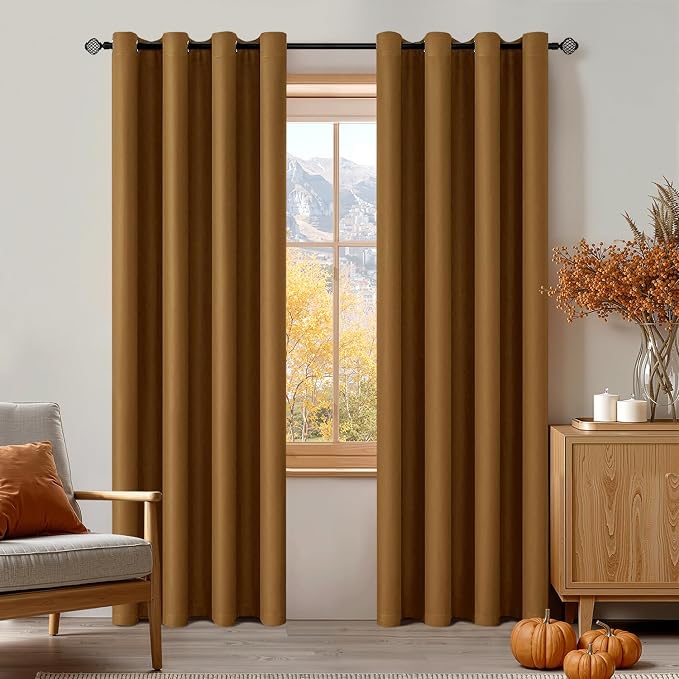 MIULEE Golden Brown Blackout Bedroom Curtains Drapes 96 Inch Long 52"x96" | Grommet Top, Room Darkening Window Drapes, Privacy Protection, Thermal Insulated, Heat Blocking, Light Blocking