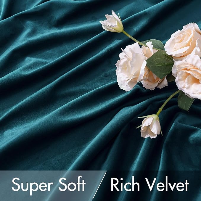 MIULEE Peacock Blue Velvet Curtains 52x96 inches 2 Panels Blackout Curtains | Luxury, Thermal Insulated, Super Soft Window Drapes for Bedroom Living Room, Rod Pocket & Back Tab
