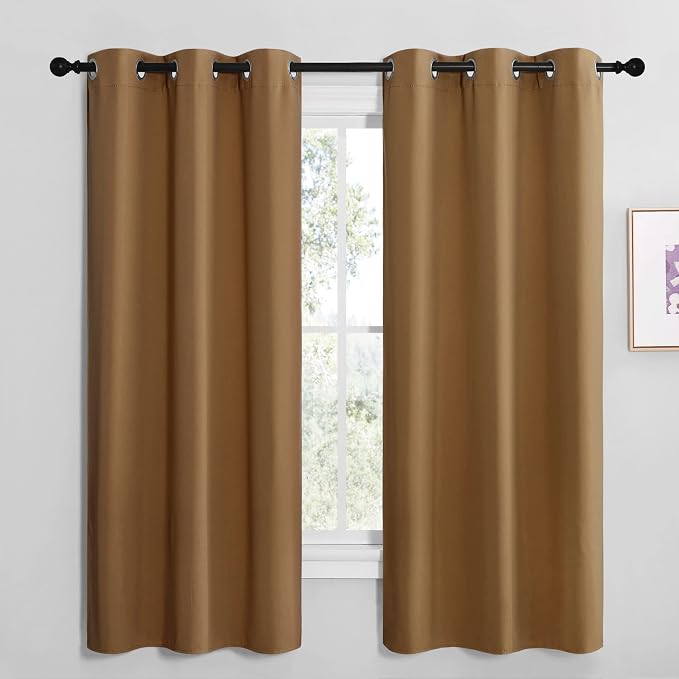 NICETOWN Sleek Blackout Curtains 68 inches Length for Small Windows, Noise Reducing and Block Draft Panels for Door Doorway Laundry Office Luxury Decor Theme (2 Panels, Gold Brown, W42 x L68 -Inch) | Noise Reducing and Block Draft Panels for Small Wind...