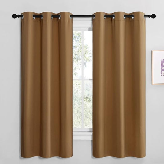 NICETOWN Sleek Blackout Curtains 68 inches Length for Small Windows, Noise Reducing and Block Draft Panels for Door Doorway Laundry Office Luxury Decor Theme (2 Panels, Gold Brown, W42 x L68 -Inch) | Noise Reducing and Block Draft Panels for Small Wind...