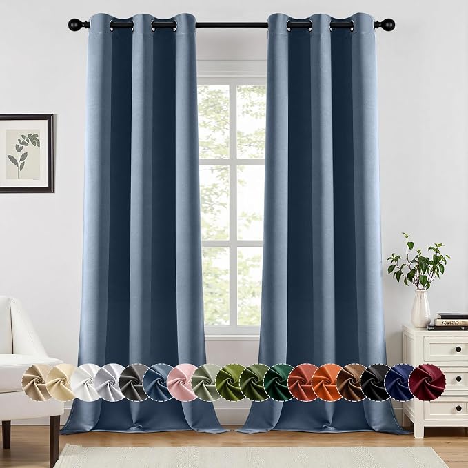 MIULEE Blackout Curtains for Bedroom 2 Panels 40 x 90 Inch Long Stone Blue | Thermal Insulated, Living Room Darkening Grommet Drapes, Noise Reducing, Light Blocking Window Treatments