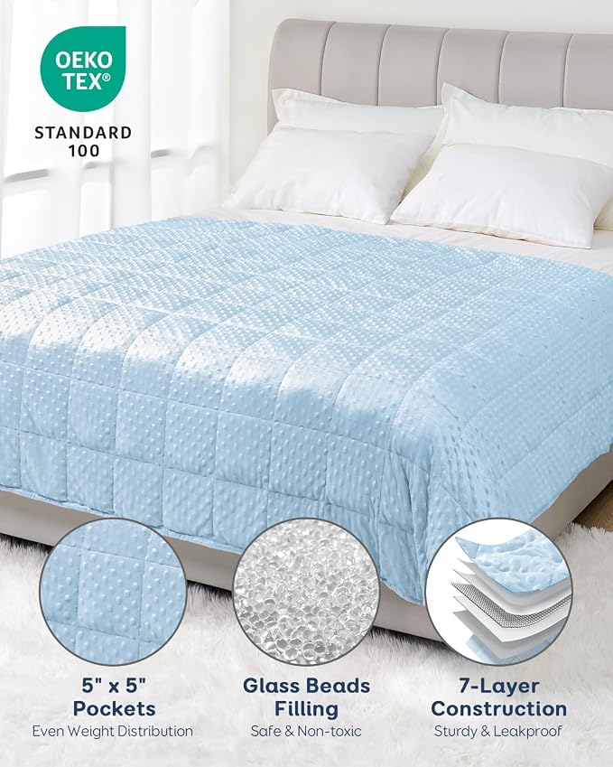 15lbs Weighted Blanket for Adults, 60"x80" Queen Size Heavy Blankets | Soft Raised Minky Dot Texture, Reversible Cooling & Cozy for All Seasons, 7-Layer Design for Even Weight, Machine Washable
