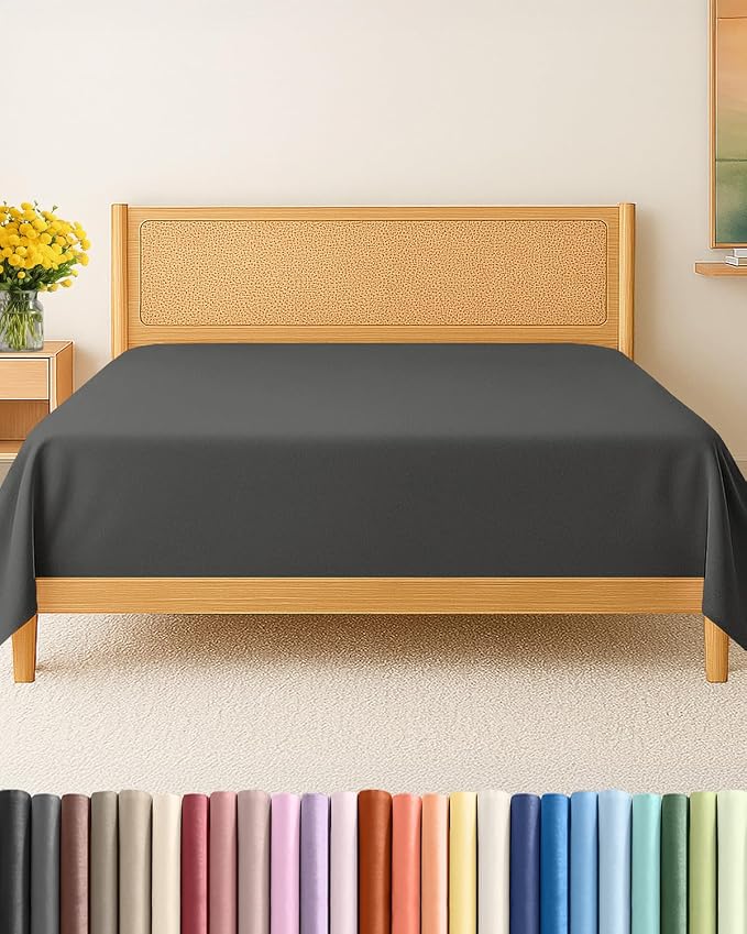 Queen Flat Sheet - Single Top Flat Sheet Only - Soft & Cooling - Charcoal | Hotel Luxury Top Flat Sheet Only, Ultra-Soft, Breathable & Cooling, Fade & Wrinkle Free, Easy-Care, Stain & Shrink Resistant
