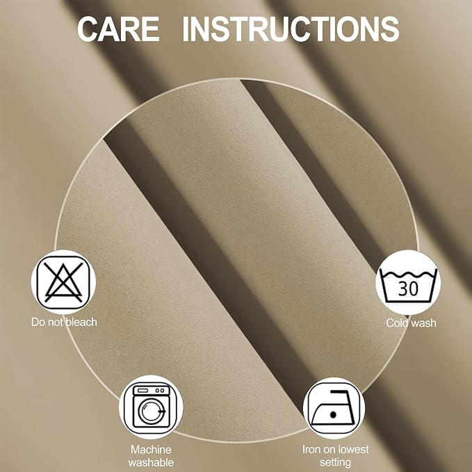Beige Blackout Curtains 42 x 54 Inch Length Set of 2 Panels Grommet Bedroom Curtains for Living Room