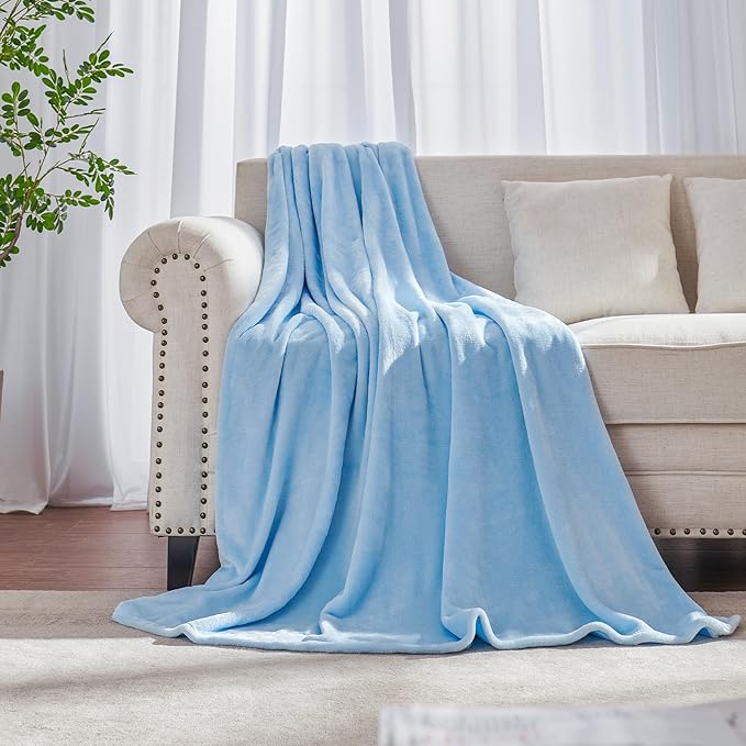 Light Blue Fleece Plush Throw Blanket 108"x90"for Couch Fuzzy Cozy Flannel | Super Soft Lightweight Microfiber Blanket for Sofa Bed bedroom Home Decor All Season,Birthday Gifts for Women Mom Adult