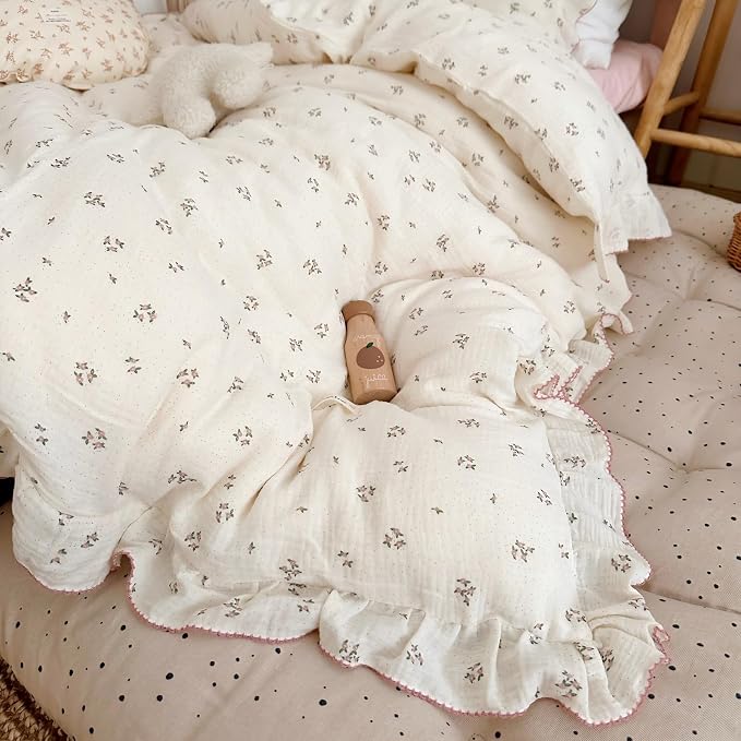 100% Cotton Muslin Crib Duvet Cover for Infant Boys Girls Baby Toddler Bed Muslin Duvet Covers,Nursery Decoration,47"x59", Primrose Print (No Filler)