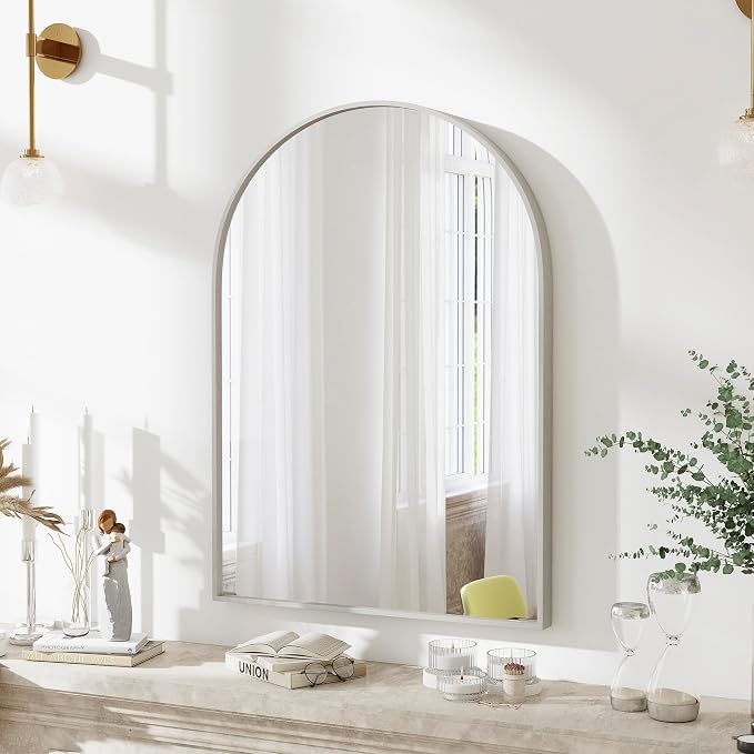 30x20 Bathroom Mirror Arch Wall Mounted/Against Aluminum Frame Silver | HD Crystal Clear No distortion Tempered Glass,Make-Up Vanity Mirrors for Bedroom,Entryway,Bathroom,Living Room