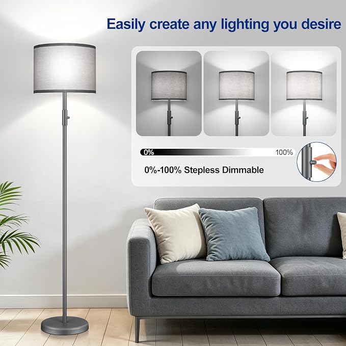 Floor Lamp Simple Design with Shade, Small Tall Lamps for Living Room Bedroom Office Dining Room Kitchen-Grey