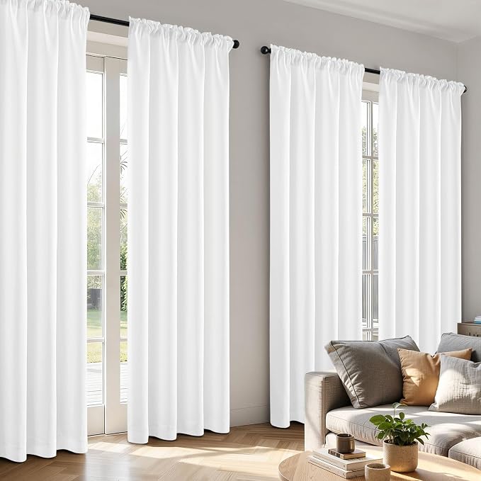 MIULEE 84 Inch Length Pure White Blackout Bedroom Curtains Set of 4 | Thermal Curtains for Summer Heat, Light Blocking Privacy Bedroom Window Drapes, Top&Bottom Rod Pocket, Living Room