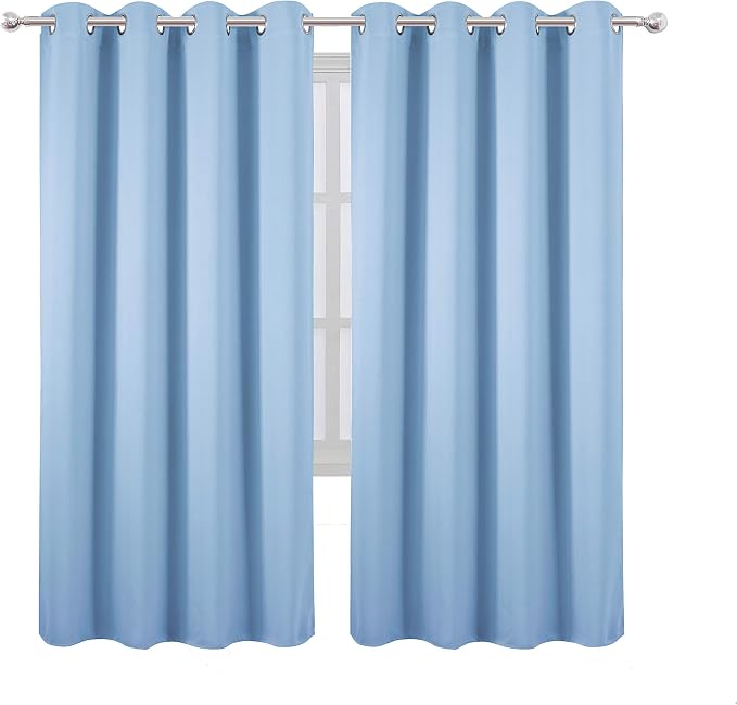 Sky Blue Thermal Blackout Curtains/52 x 72 Inch/Set of 2 Panels Room Darkening Curtains