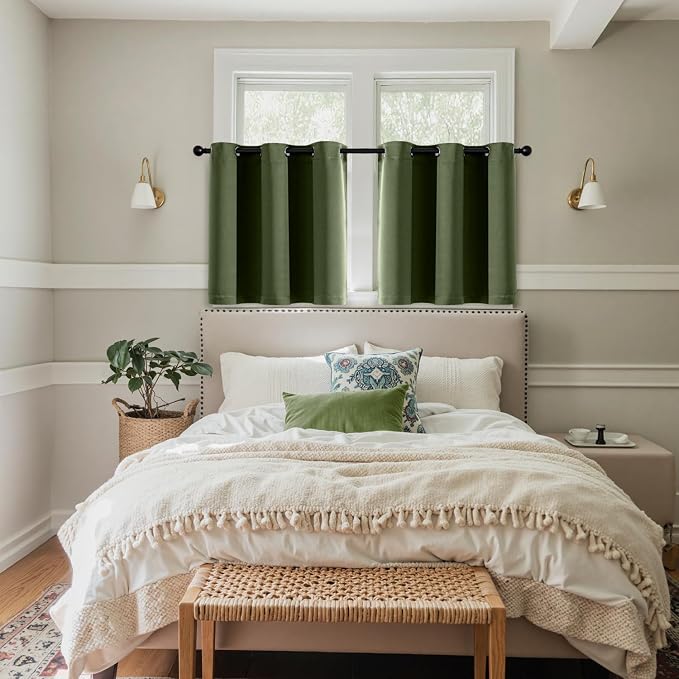 MIULEE Blackout Curtains for Bedroom 2 Panels 40 x 36 Inch Long Olive Green | Thermal Insulated, Living Room Darkening Grommet Drapes, Noise Reducing, Light Blocking Window Treatments