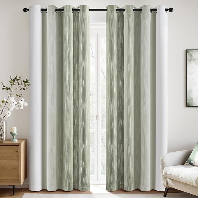 MIULEE Sage Green and Greyish White Ombre Blackout Curtains 52Wx84L | Full Room Darkening,Thermal Insulated,84 Inch Long,Grommet Drapes for Bedroom/Living Room,Modern Window Treatments,Set of 2