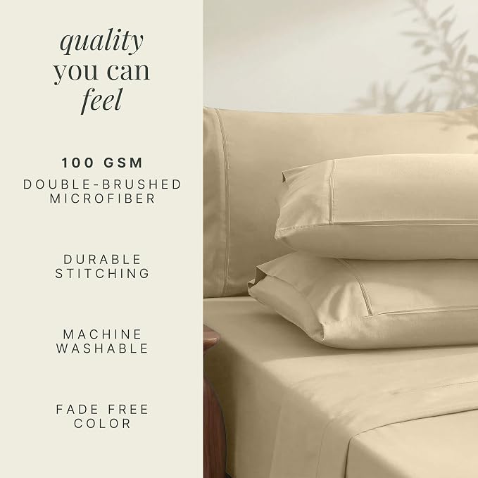 Hearth & Harbor Extra Deep Pocket Sheets - Fits Mattress 18-24 Inches Deep - Extra Deep Pocket Split King Size Sets - 7 Piece Split King Size - Cream